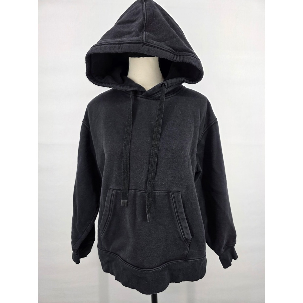 Athleta Womens Black Pullover Hoodie Sweatshirt Fleece Pocket Size Medium